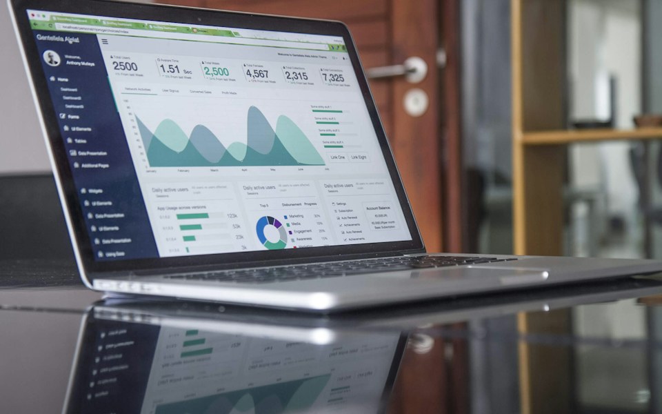 Panel de análisis financiero con gráficos en una computadora